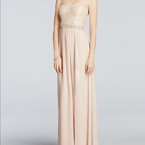 Strapless Chiffon Blush Long Dress Prom Bridesmaid